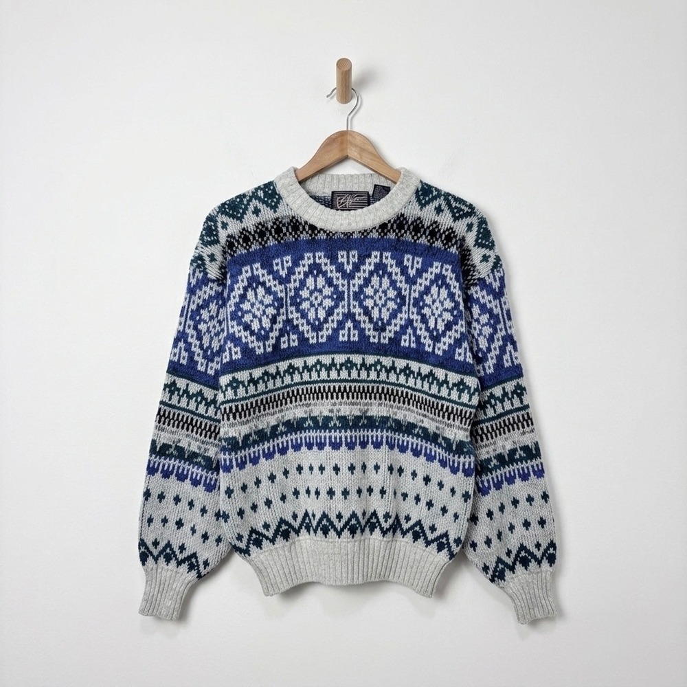 Vintage 90s Anchor Blue Fair Isle Sweater Blue White Nordic Grunge Grandpacore L